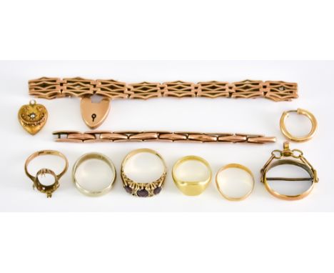 A Mixed Lot of Gold Items, comprising - 9ct gold gate bracelet with padlock charm, gross weight 21g, section of 9ct gold watc