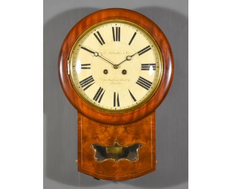 A 19th Century Mahogany Drop Dial Wall Clock, by J Tritschler &amp; Co. 402 Oxford Street, W. London, the 11ins cream dial wi