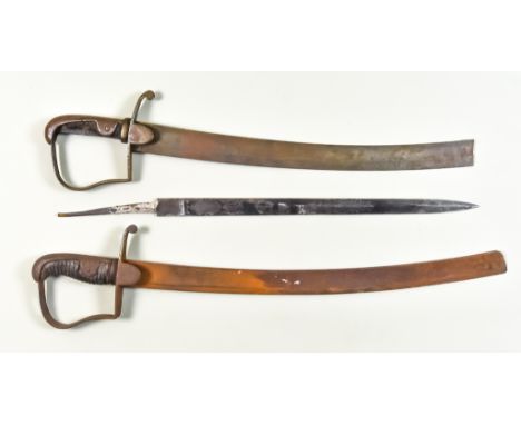 Two Damaged Light Calvary Sabres, and one etched and blued naval dirk blade