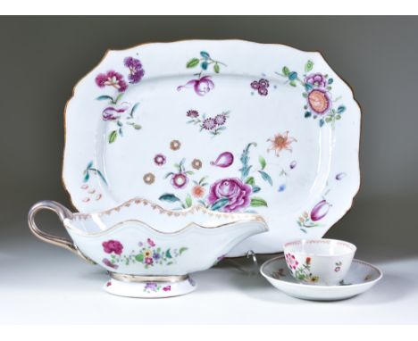 A Chinese Porcelain Export Dish of Shaped Outline, Circa 1770, enamelled in Famille Rose palette with flower sprays, 12.5ins 