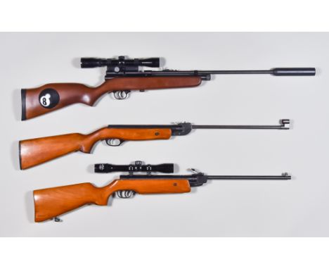 Three 20th Century Air Rifles, comprising - one .177 with scope, one .22 (no scope) and one pre-charged 5.5mm with scope and 