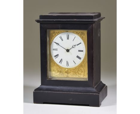 A 19th Century Ebonised Mantel Timepiece, the 2.625ins diameter white enamel dial with Roman numerals, to the eight day singl