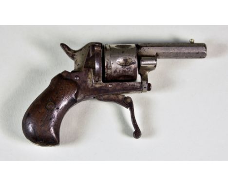 A Late 19th/ Early 20th Century Continental Blank Firing "Dog Scaring" Revolver, 2ins hexagonal nickel plated barrel with top