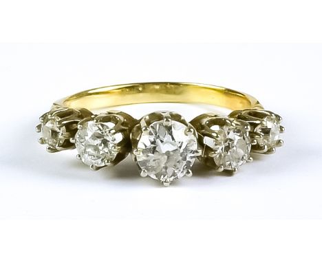 A Five Stone Diamond Ring, 20th Century, 18ct gold, set with five graduated brilliant cut white diamonds, total weight approx