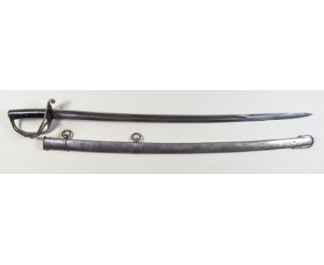 An 1853 Pattern British Army Issue Cavalry Sword, 34.5ins bright steel blade, stamped crown over indistinct 53, bright metal 