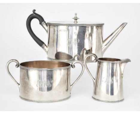 A Victorian Harlequin Silver Three Piece Oval Tea Service, by Frederick Braysted &amp; Gold Smith Alliance Ltd., London, 1878