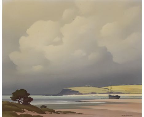 ***Pierre De Clausade (1910-1976) - Oil painting - "Greve Bretonne" - seascape with fishing boat, signed, canvas 18ins x21.5i