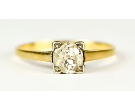 An 18ct Gold Solitaire Diamond Ring, 20th Century, set with a solitaire diamond, approximately .50ct, size O,