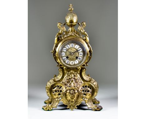 A Late 19th/Early 20th Century Cast Gilt Brass Mantel Clock by Japy Freres, No. 37159, the 3.75ins diameter dial inset with e