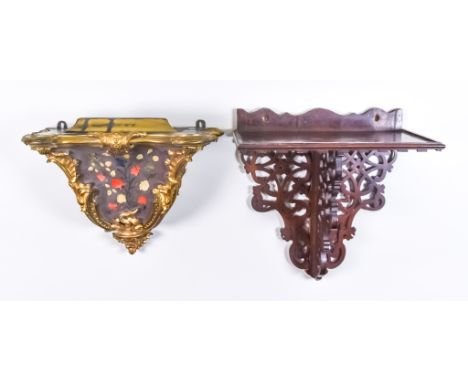 Four Wall/Clock Brackets, including - ebonised and gilt metal mounted example with mother-of-pearl and coloured composition l