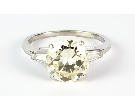 A Solitaire Diamond Ring, Modern, platinum, set with a brilliant cut round diamond, approximately 3.4ct, size P, gross weight