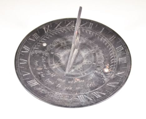 An English Brass Sundial, 18th/19th Century, engraved "Set me right and use me well and I the time to you will tell", with or