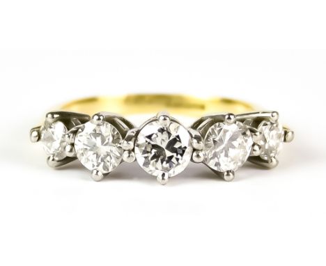 A Five Stone Diamond Ring, 20th Century, 18ct gold, set with five brilliant cut round diamonds, approximately 1.5ct total, si