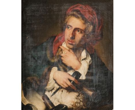 Ecole française du XIXème siècle “Portrait d’un sculpteur” Huile sur toile monogrammée PRS en bas à gauche et datée 1830 (Que
