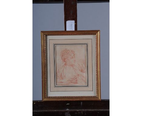 Ecole française du début du XIXème siècle “Portrait de femme dans le gout de François BOUCHER” Dessin à la sanguine H : 18 cm