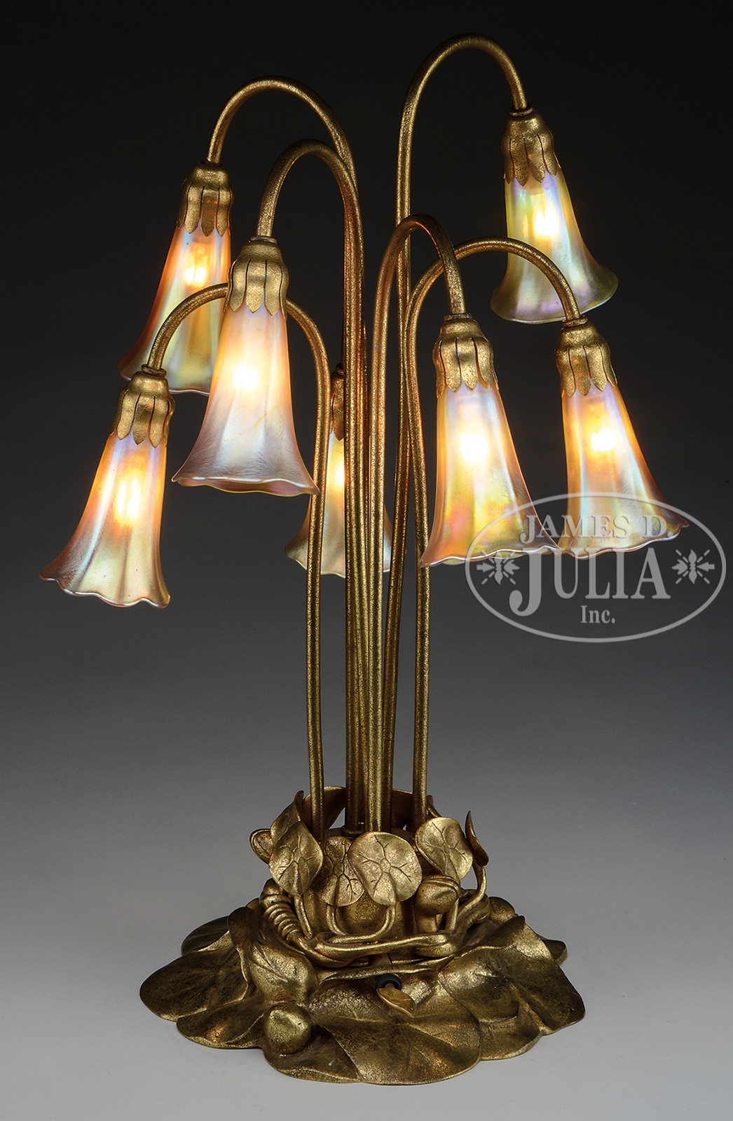 TIFFANY STUDIOS SEVEN LIGHT LILY LAMP WILKINSON LILY POND TABLE LAMP