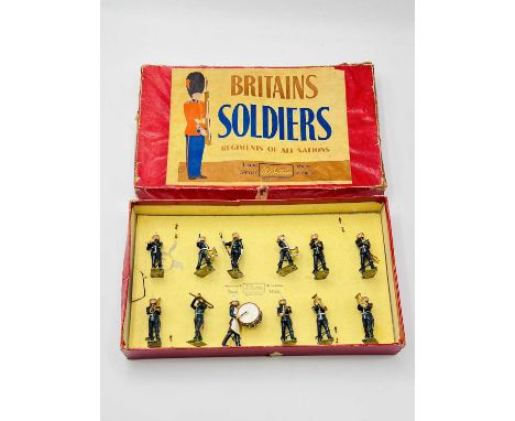 Britains - Set 1291 - Band of the Royal Marines [1946 Version], comprising: Marching Drum Major, Bass Drummer &amp; 10 x Marc