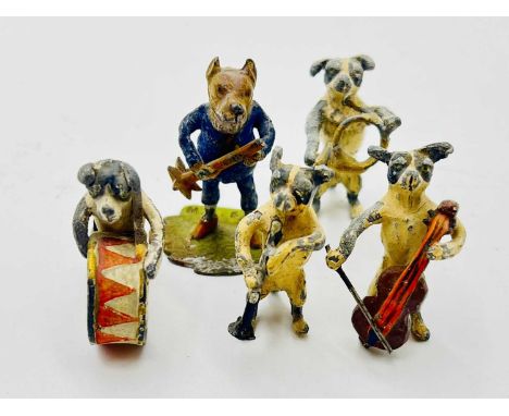 Heyde - Hunden-Musikkapelle [Dog Musical Band], comprising: 4cm Scale Solid Cast Dog Band - Conductor, Bass Drum, Cello, Fren