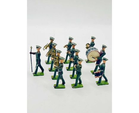 Britains - Set 1301 - United States Infantry Band, [1947 version], comprising: Marching Drum Major &amp; 11 Marching Bandsmen