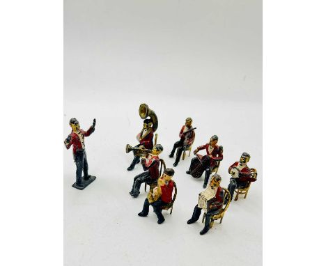 Charbens - Jacks Band, 1930's Issue, comprising: Band Master [baton damaged] &amp; 6 x seated [Black Chairs] Musicians playin