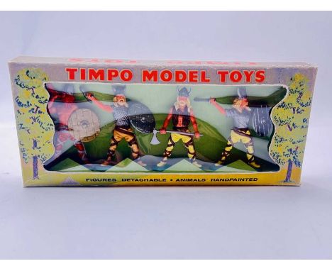 Timpo - Series 26 - Vikings [1975] , comprising: 4 x Vikings on Foot - Chieftain with Axe, Hornist, Warrior with Short Axe &a