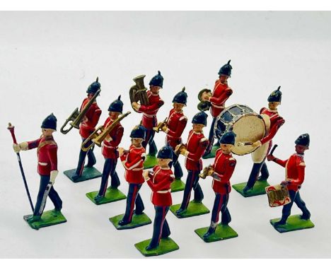 Britains - Set 27 - Band of the Line [1934 version / 1946 Issue], comprising: Drum Major &amp; 11 x Marching Bandsmen Playing