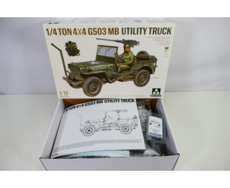 Takom - A boxed 1/4 Ton 4x4 G503 MB Jeep in 1/16 scale # 1016. The kit appears Mint with parts in sealed bags and instruction