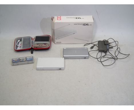 Nintendo - Two Nintendo DS Lite consoles and five DS games contained in a DS Lite box, together with a Miyoo-mini hand held c