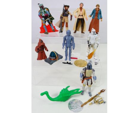 Star Wars - A group of unboxed figures including Boba Fett, Jawa, Princess Leia, a Ralph McQuarrie concept white Boba Fett wi
