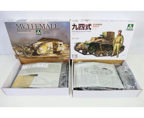 Takom - 2 x boxed model kits in 1/35 scale, a WWI Mk.I Female Heavy Battle Tank # 2033 and an Imperial Japanese Army Type 94 