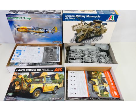 AK Model Kits - Italeri - Wing Tech - 3 x boxed model kits, German Military Motorcycle Combination in 1/9 scale # 7403, a Mes
