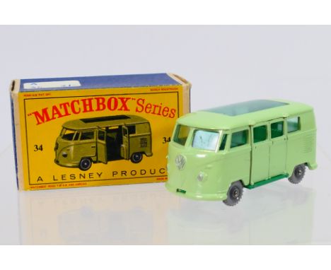 Matchbox - A boxed Matchbox Regular Wheel 34 Volkswagen Carravette. The model with pale green body, silver trim, dark green 5