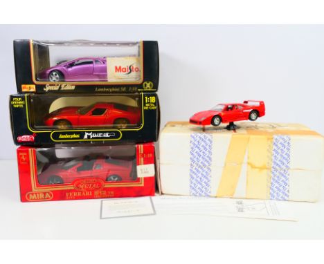 Mira - Anson - Maisto - Polistil - 3 x boxed 1/18 scale cars, Lamborghini Diablo, Lamborghini Miura, Ferrari 512TR and a 1/25