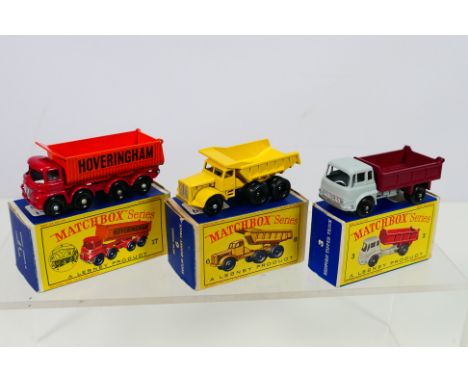 Matchbox - Three boxed Matchbox Regular Wheels trucks. Lot consists Matchbox 3b Bedford Tipper; 6c Euclid Quarry Truck and 17
