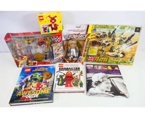 Lego - Wrestling - Marvel - A group of toys including Lego Bunny # 40005, Lego Ninjago Encyclopedia, a WWE Wrestling set, a R