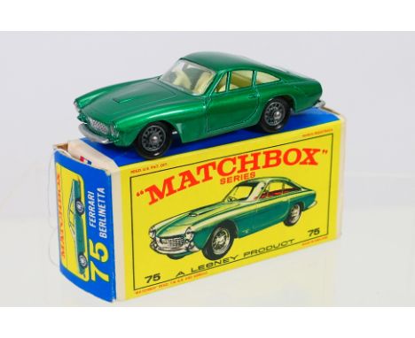 Matchbox - A boxed Matchbox Regular Wheels #75b Ferrari Berlinetta in metallic green body with silver trim, clear windows, iv