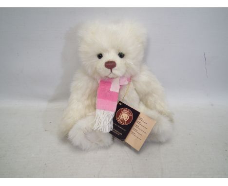 Charlie Bears - A jointed 10th anniversary bear "anniversary Carol" CB151562. Approx 30 cm long in white fur with tinsel flec
