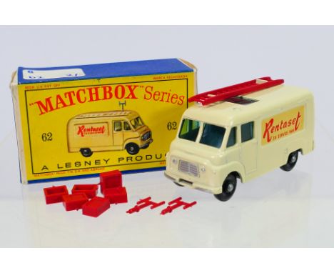 Matchbox - A boxed Matchbox Regular Wheel 62b Commer TV Service Van. The model cream body, red plastic ladder, plastic aerial