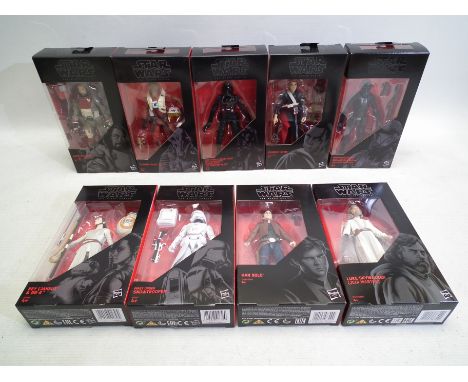 Star Wars - The Black Series - A group of boxed figures including Han Solo # 62, Luke Skywalker # 46, Baze Malbus # 37, Chirr