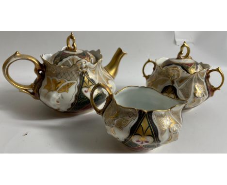 Three piece MOLIERE BAVARIA tea service consisting of teapot, milk jug and unlidded sugar bowl.Approx 3 pieces