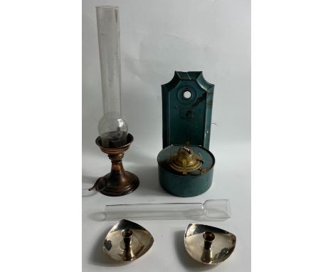 Small mixed lot containing a lovely pair of Kronen Denmark Mid Century Modernism Silver Plated Candle Holders approx. 8cm wid