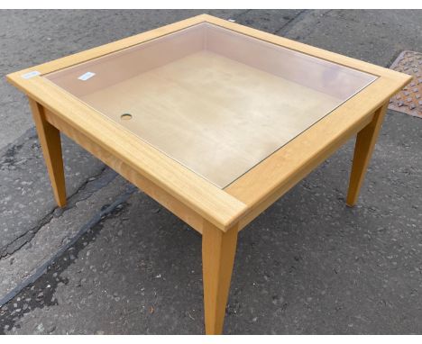 A square LIGHT ASH 65cm square top with glass top display space height 40cm