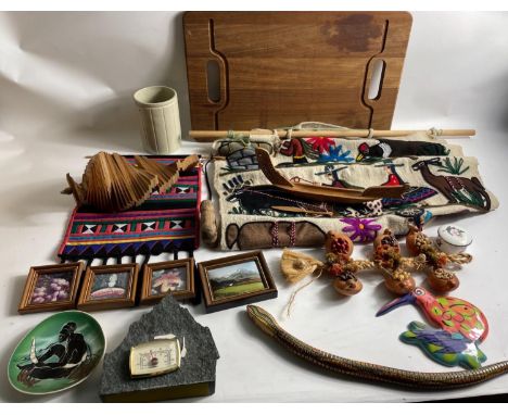 A MIXED BOX to include a SCARY LIFE-LIKE SNAKE, a SLATE THERMOMETER a large CHOPPING WOODEN BOARD, a LIDDED  RHS TRINKET BOX 