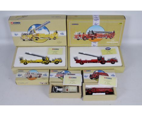 Corgi - 5 x boxed limited edition American LaFrance Fire Trucks in 1:50 scale including # 97398 Jersey City Aerial Ladder Tru