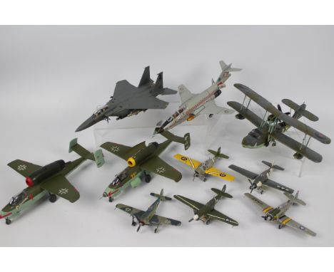 Airfix - A collection of 10 x pre built kit model aircraft in various scales including Supermarine Walrus, Heinkel He 162, No