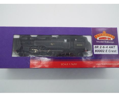 Bachmann - an OO gauge tank locomotive (birdcage) 2-6-4T, op no 80002, BR black livery, late crest, appears ex to nm in assoc