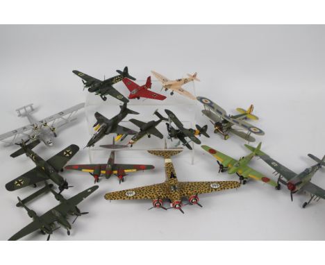Airfix - A collection of 14 x pre built aircraft kit models in various scales including Lockheed P-38 Lightning, Messerschmit