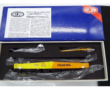 Heljan - an HO scale class 47 locomotive 'Demelza' Colas Rail op no 47749, orange and yellow livery, # 47451, appears m or nm