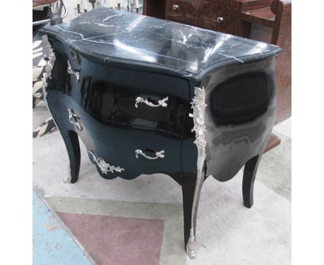 COMMODE, Louis XV style in black finish, with marble top, 100cm x 53cm x 83cm H.
