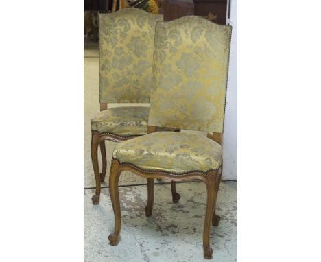 DINING CHAIRS, a set of six, Louis XV style beechwood. (6) (gold damask upholstery marked)